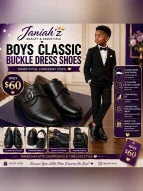 Oxford Boy's Navy and Black Leather Buckle Shoes